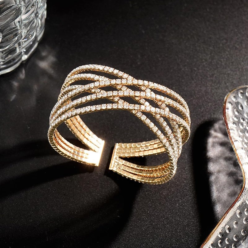 Suyi Rhinestone Bracelet Multilayer Gold Cuff Bracelet for Women Crystal Braidal Bracelets - Image 4